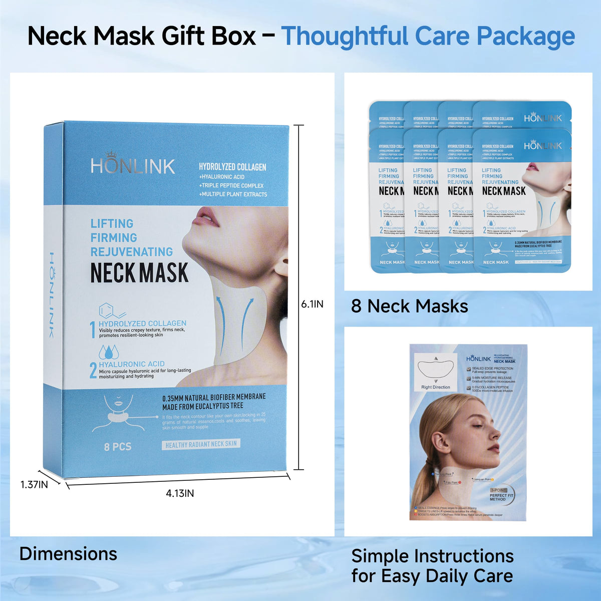 HONLINK ingredient highlight showing collagen, hyaluronic acid, and peptides benefits