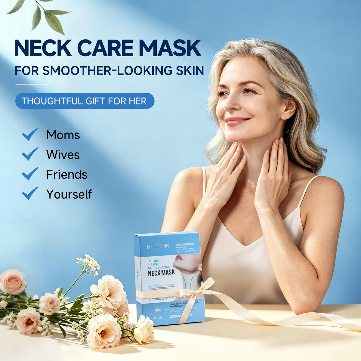 HONLINK lifestyle photo in a spa-like setting promoting relaxing neck care