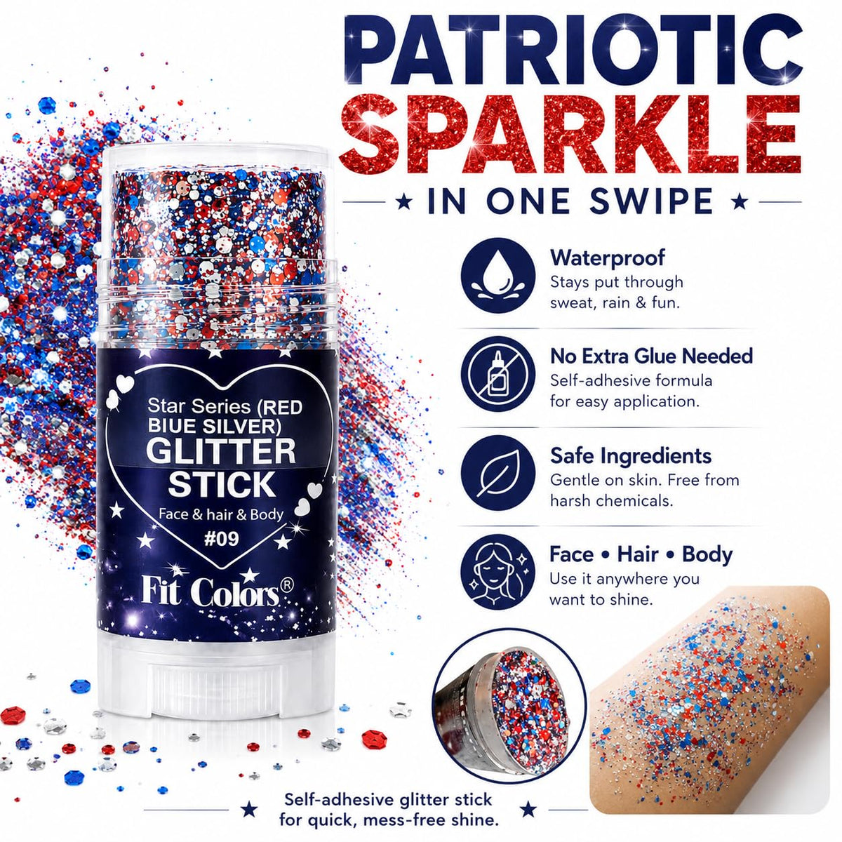 HONLLEY size comparison with hand showing compact travel-friendly glitter stick