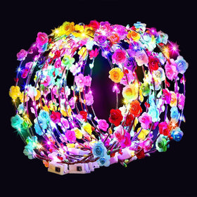 HONLYNE front view of flower crown showcasing colorful blooms and LED placement for standout style