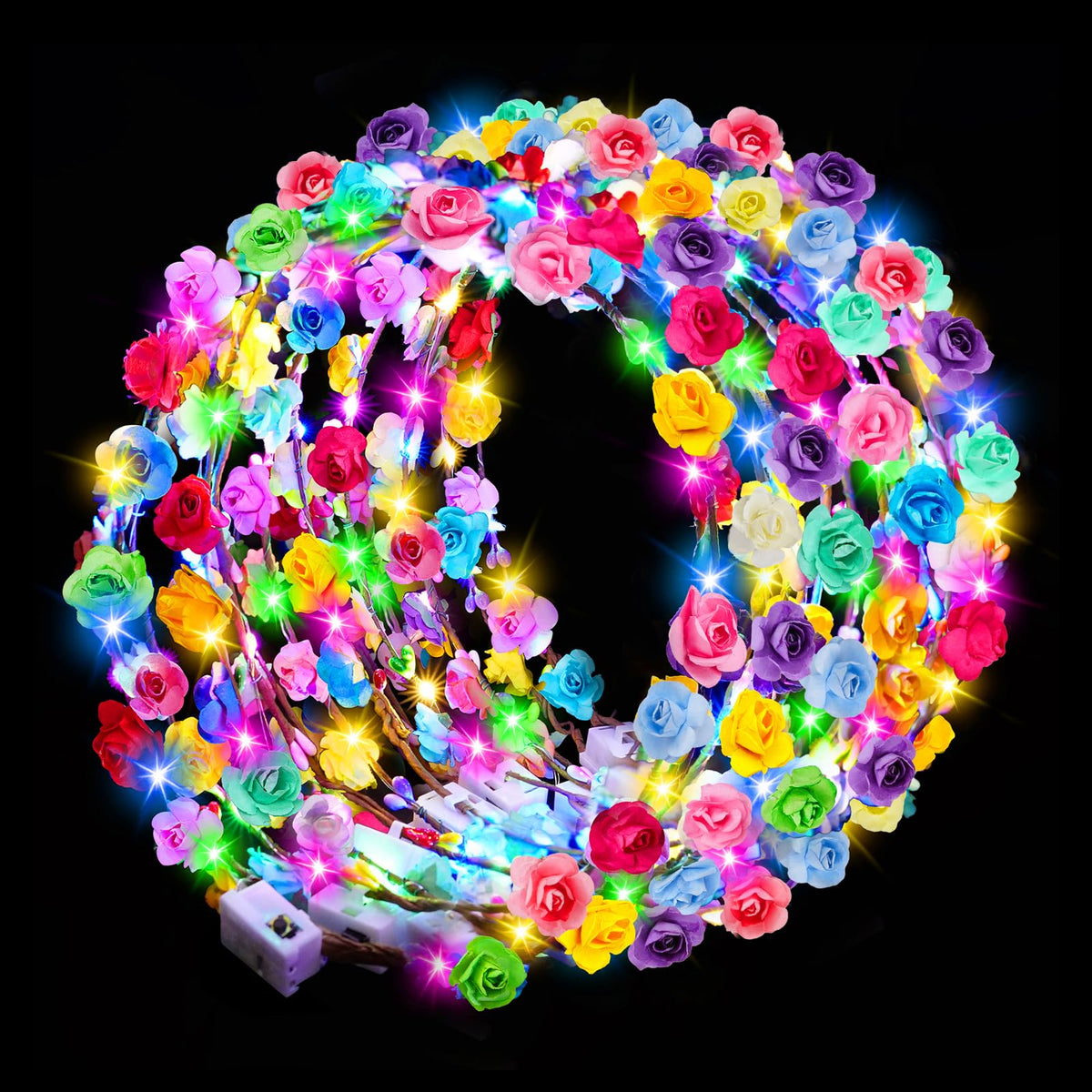 HONLYNE front packaging showing 24 LED flower crowns ready to wear and gift
