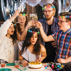 HONLYNE group display of multiple crowns illustrating party-ready coordinated looks