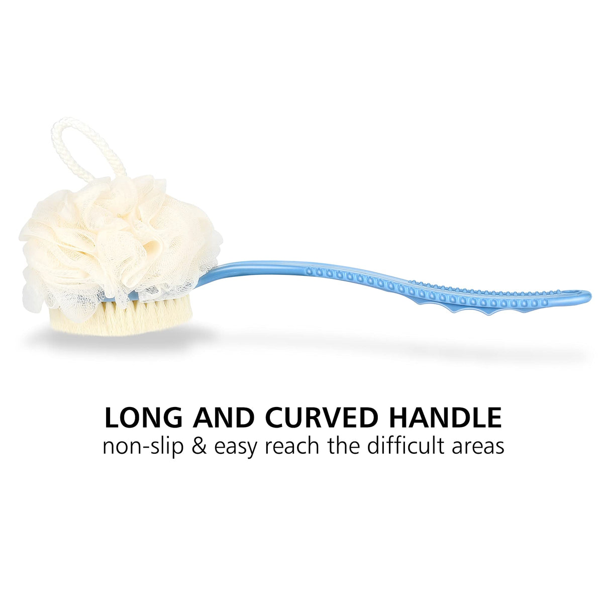 HONOMA curved long handle detail with non-slip grip for easier reach and comfortable control