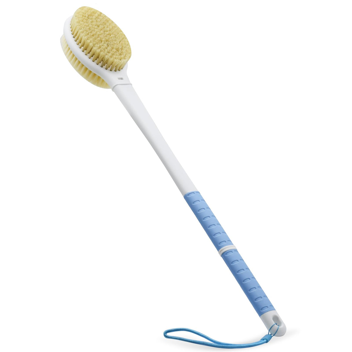HONOMA front view of long-handle shower brush for full back reach