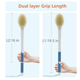 HONOMA brush in use on back under shower for easier cleansing