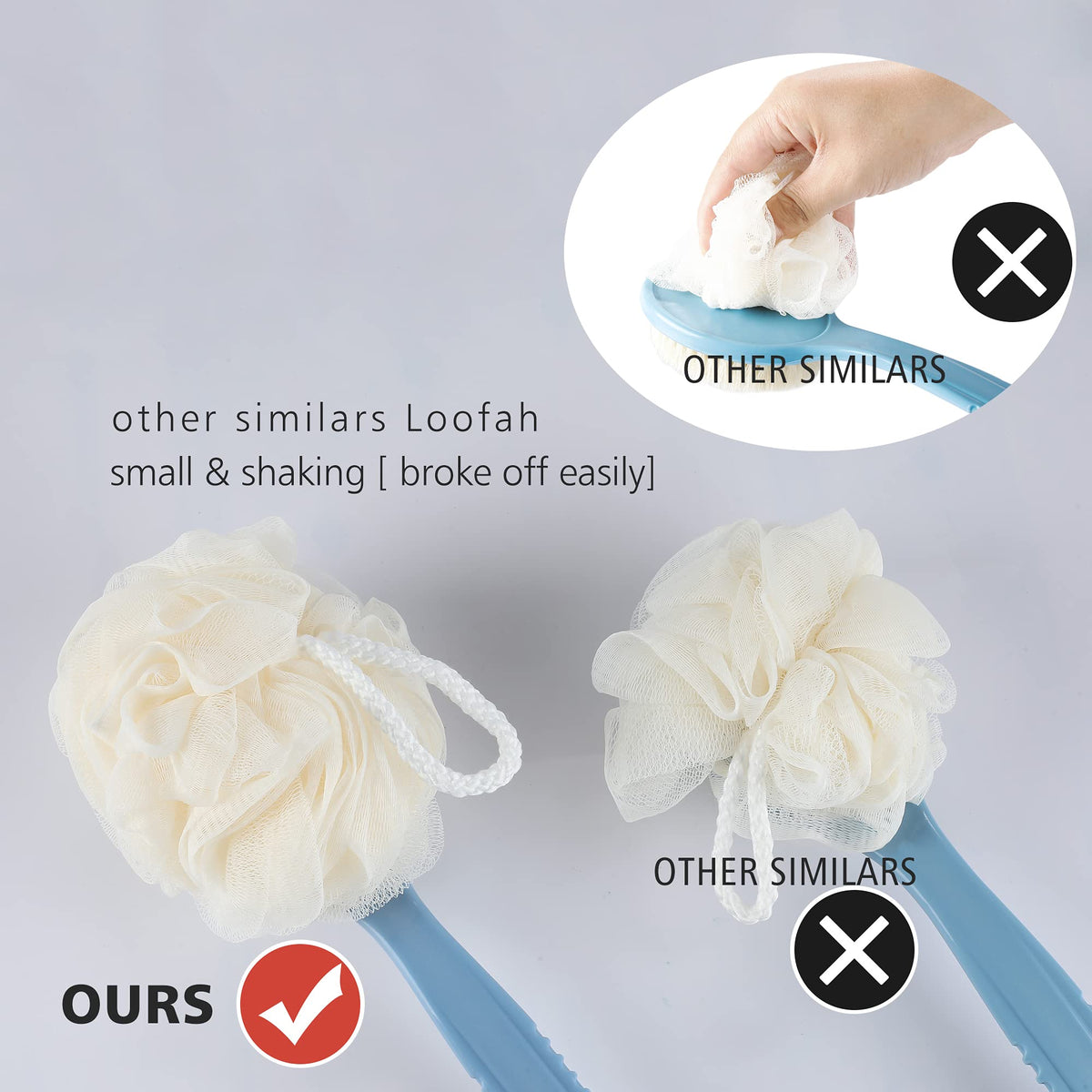 HONOMA loofah mesh side texture showing rich lather creation and gentle cleansing benefit
