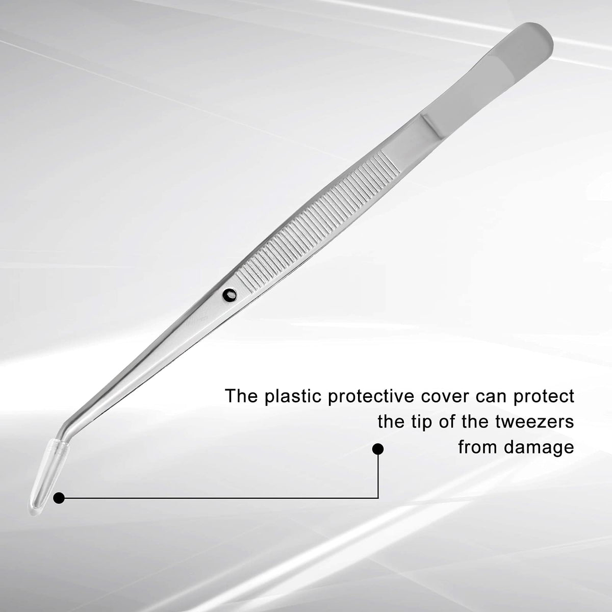 Honoson tweezers beside ruler showing size and pointed tip precision