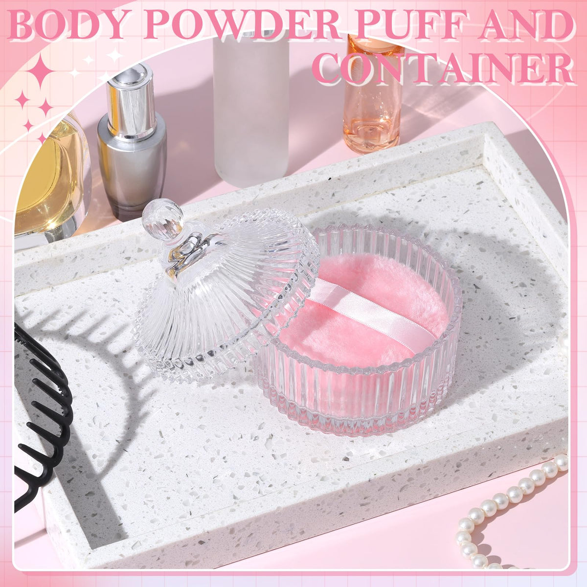 HONSIO puff applying body powder illustrating smooth, even coverage