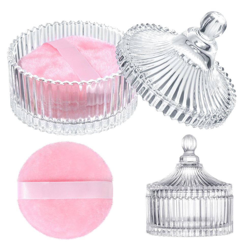 HONSIO pink powder puff front view showing plush surface and neat storage