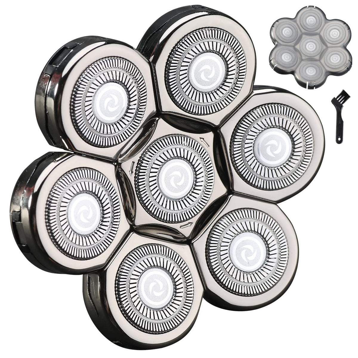 HONTEC front view of seven replacement heads, shows full coverage benefit