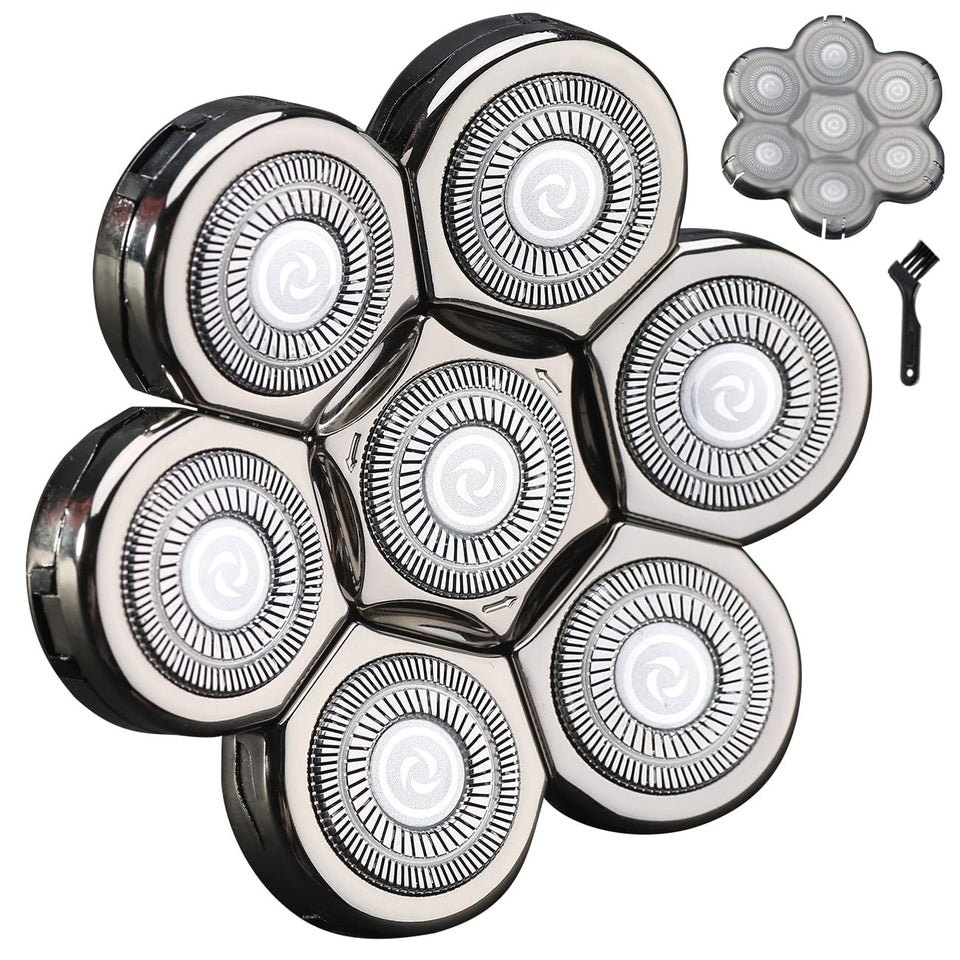 HONTEC front view of seven replacement heads, shows full coverage benefit