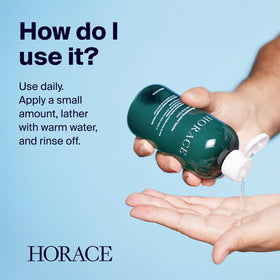 HORACE key ingredients display featuring castor, argan, aloe benefit