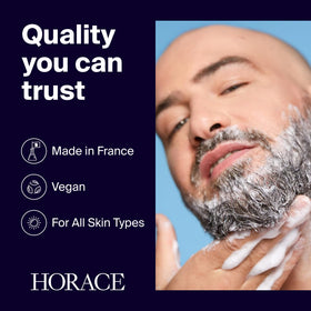 HORACE 250ml beside hand for scale to show convenient travel size benefit