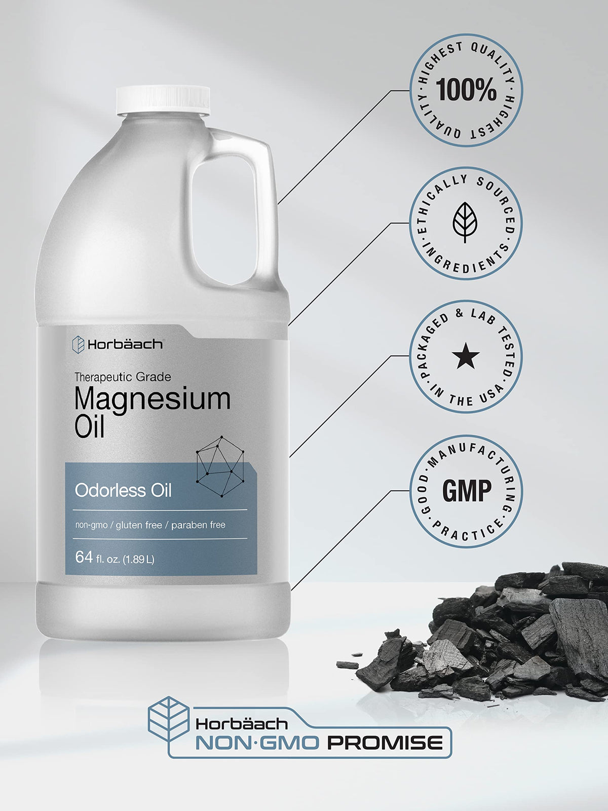 Horbäach magnesium oil used in a foot soak showing targeted use and relaxation benefit