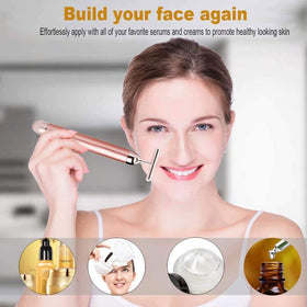 Horolas massager applied to eye area during use, illustrating gentle stimulation for contours