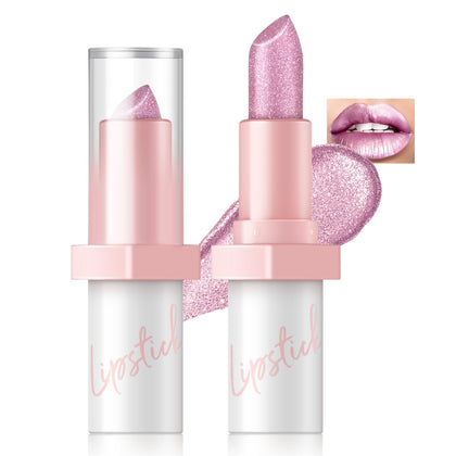 HOSAILY front view of metallic pink lipstick showing sleek packaging and shine benefit