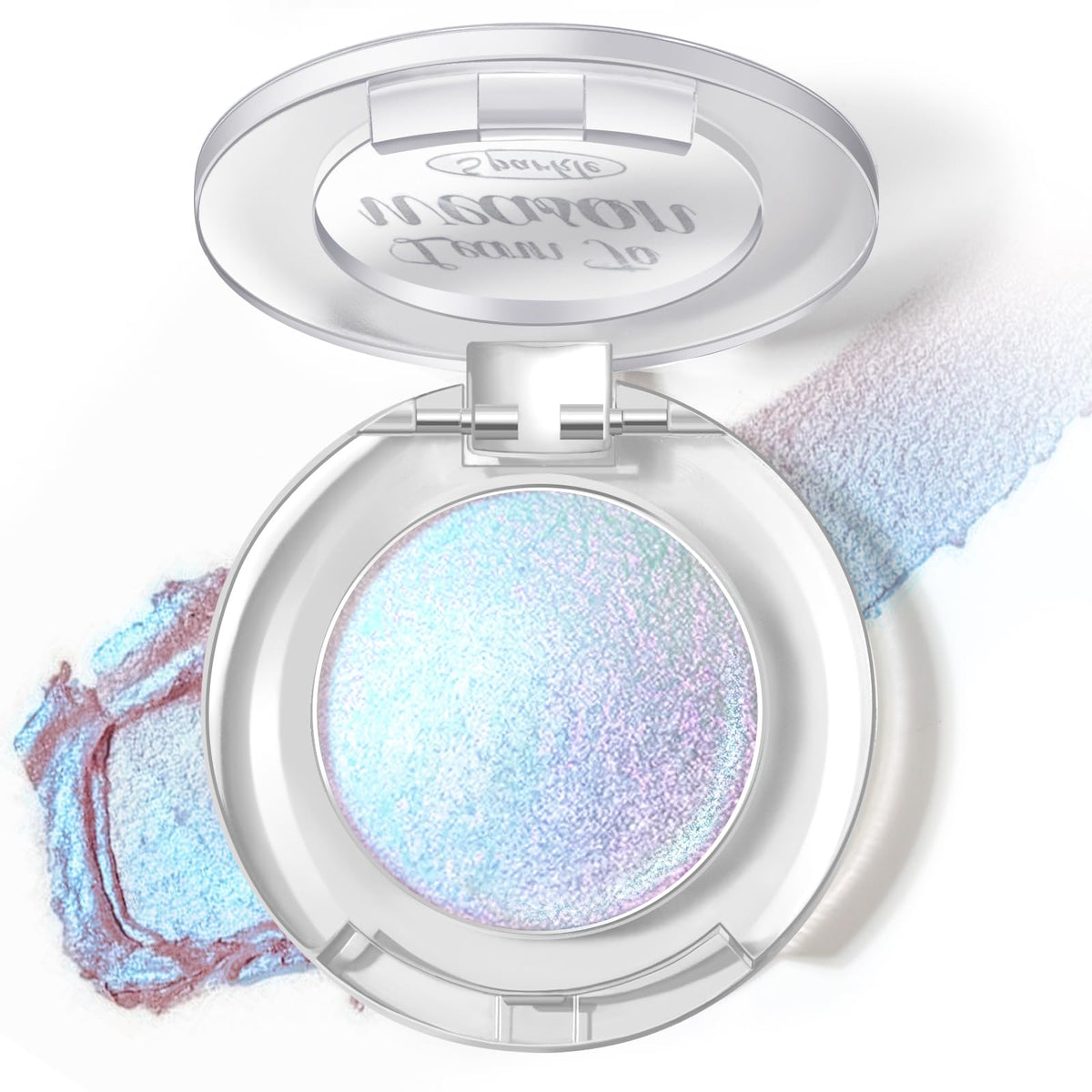HOSAILY front compact palette showing duochrome blue shimmer and travel size benefit