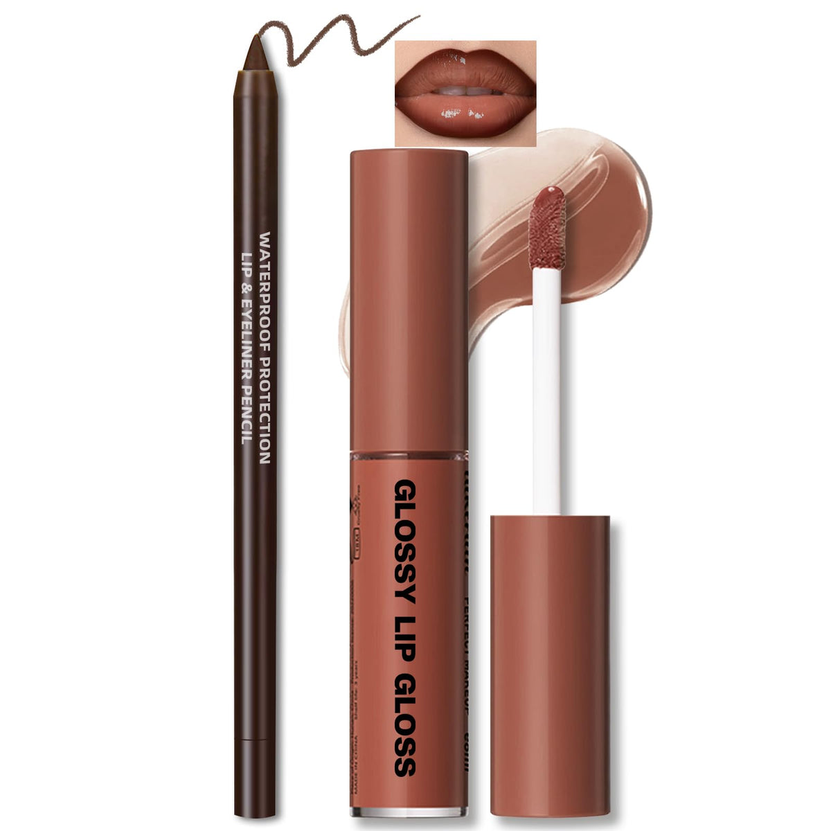 HOSAILY front packaging showing the lip gloss and brown liner, convenient travel set benefit