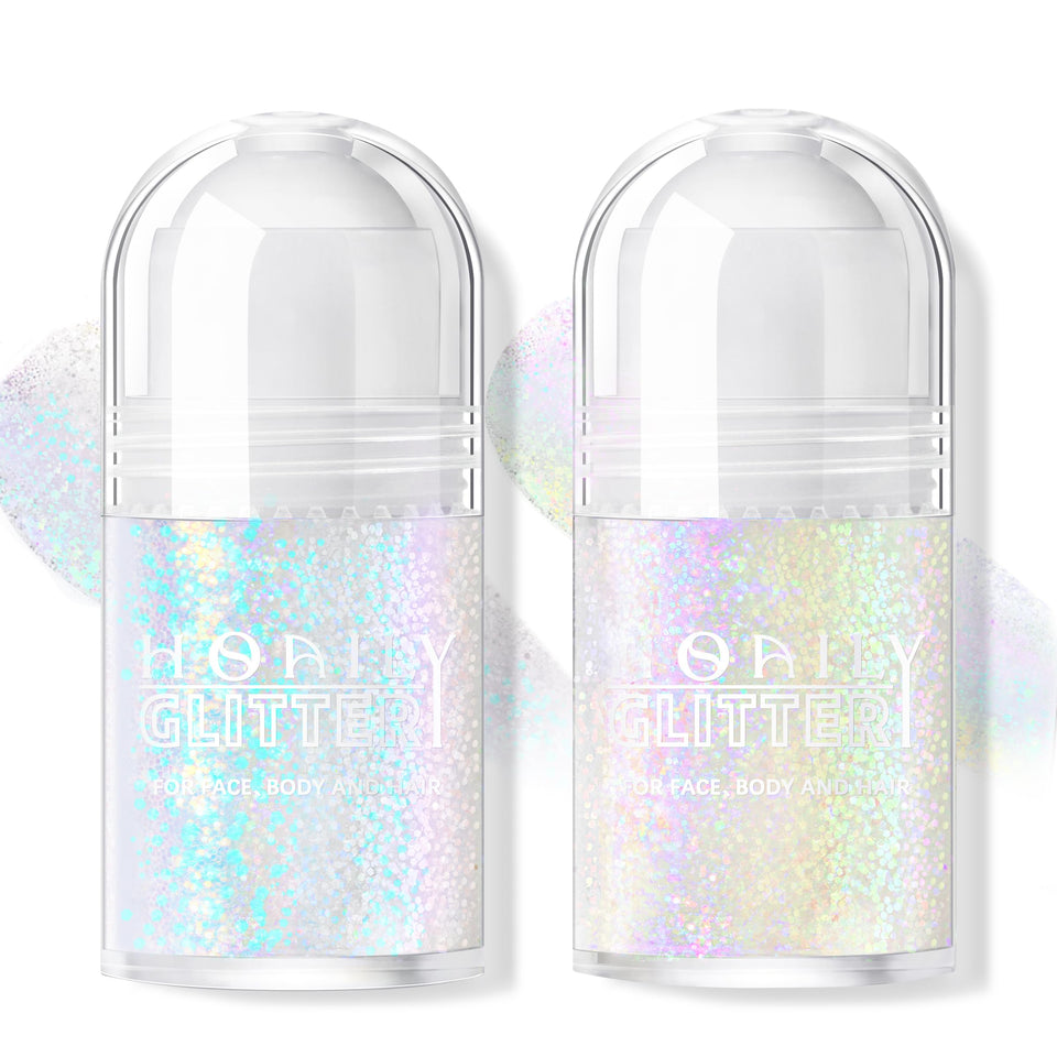 HOSAILY front packaging showing two roll-on glitter gel bottles and benefits