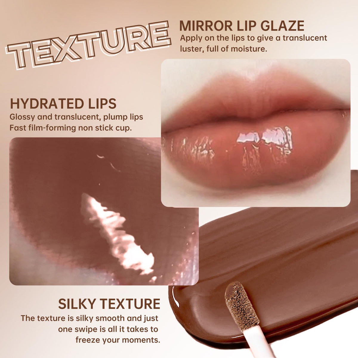 HOSAILY gloss wand touching product to show smooth texture and high-shine finish benefit