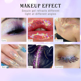 HOSAILY glitter on festival-goer under stage lights creating dramatic chameleon shine