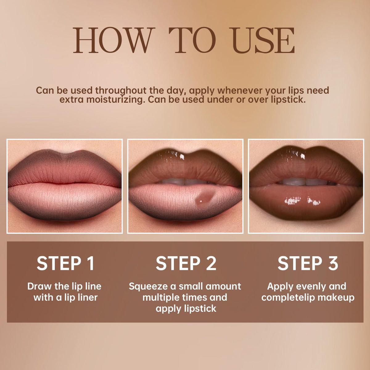 HOSAILY lifestyle shot of woman wearing nude gloss showcasing natural luminous look benefit
