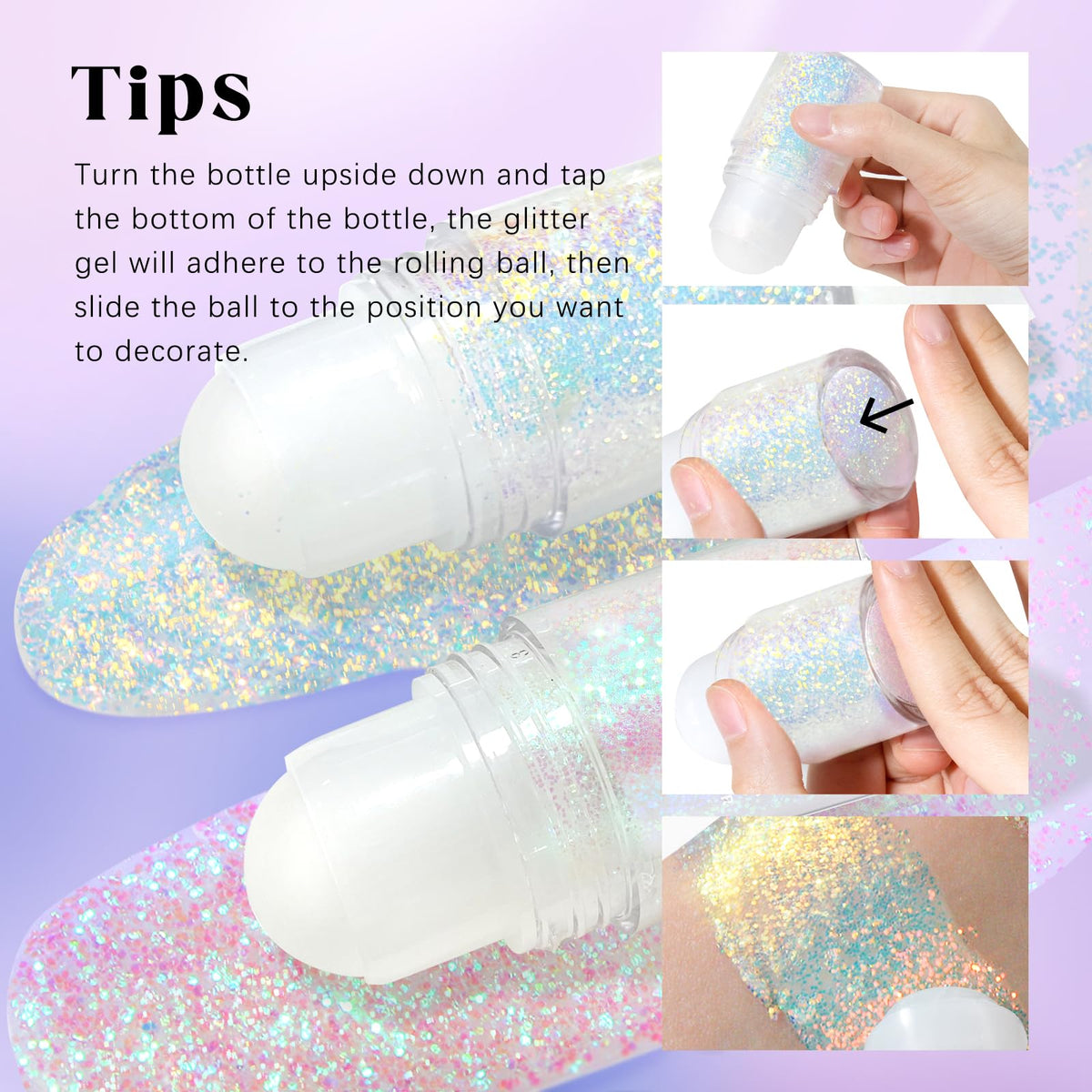 HOSAILY roller ball closeup displaying smooth application and even glitter distribution