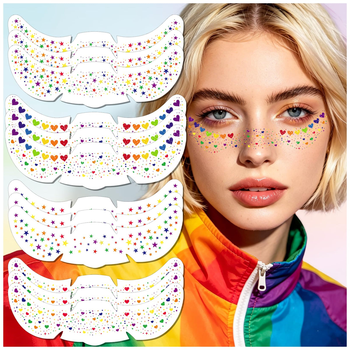 Hosomono front packaging showing 12 pride glitter freckle stickers and variety