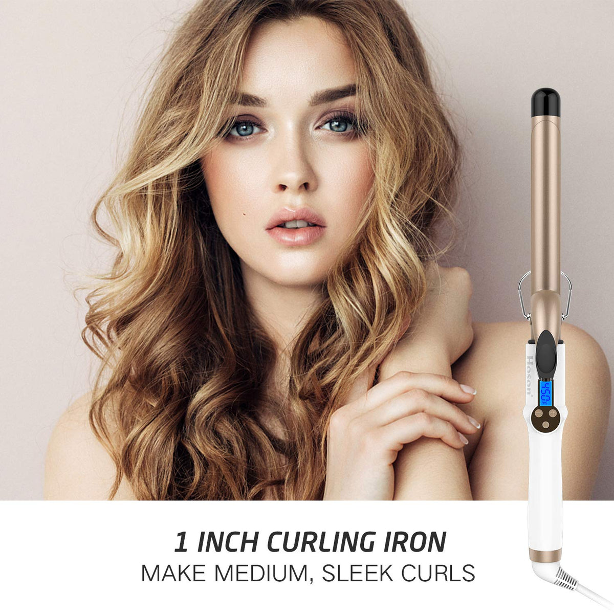 Hoson barrel close-up of tourmaline ceramic finish reducing frizz and adding shine