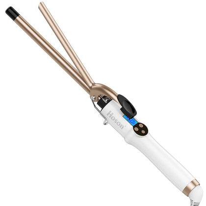 Hoson curling iron front view showing sleek gold finish and ergonomic handle for comfortable styling