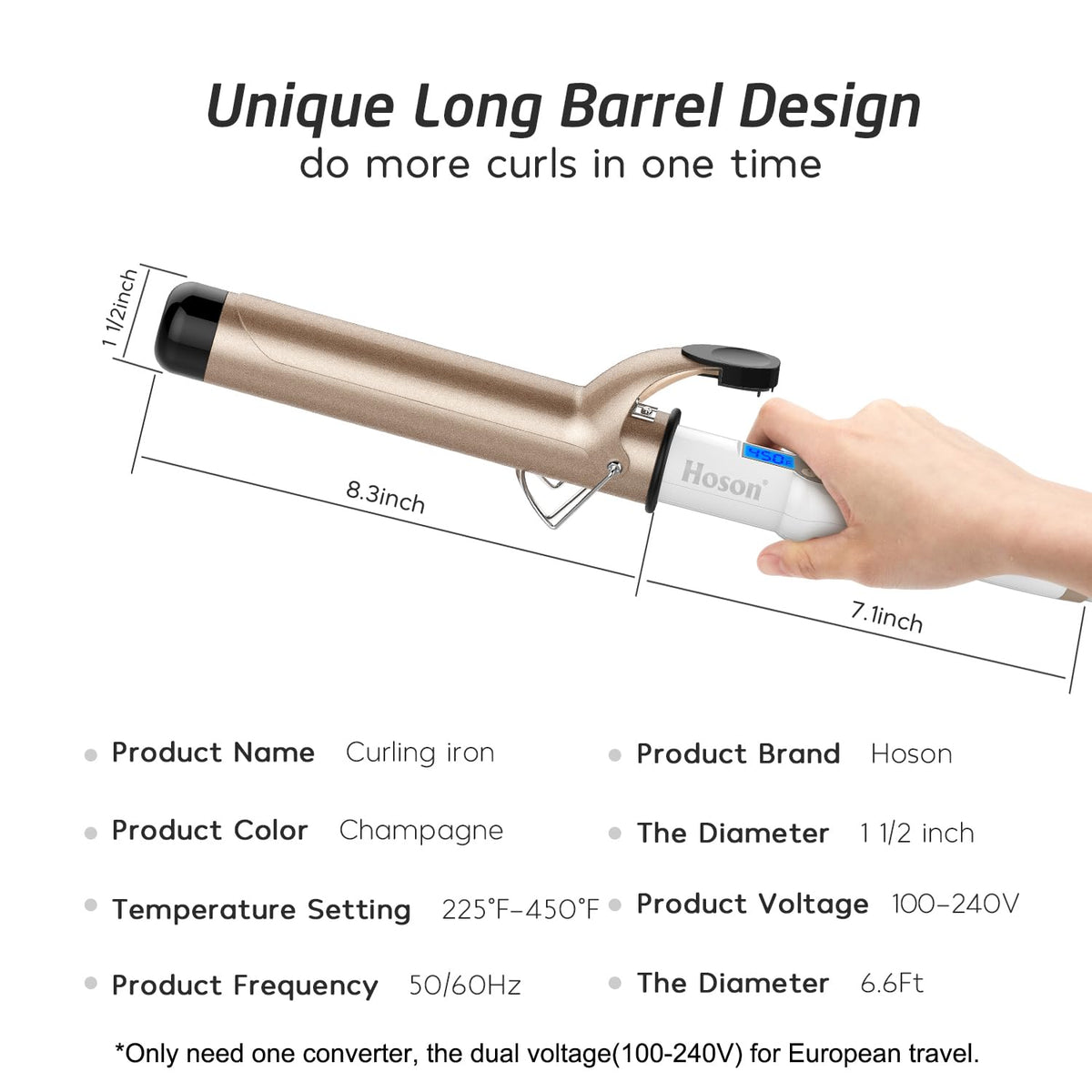Hoson curling iron styling long hair into loose waves for effortless looks
