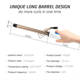 Hoson curling iron styling in bathroom scene showing professional results