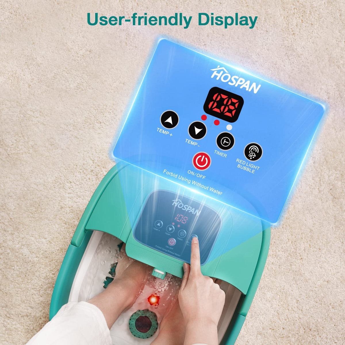 HOSPAN foot spa in bathroom setting delivering relaxing home pedicure benefits