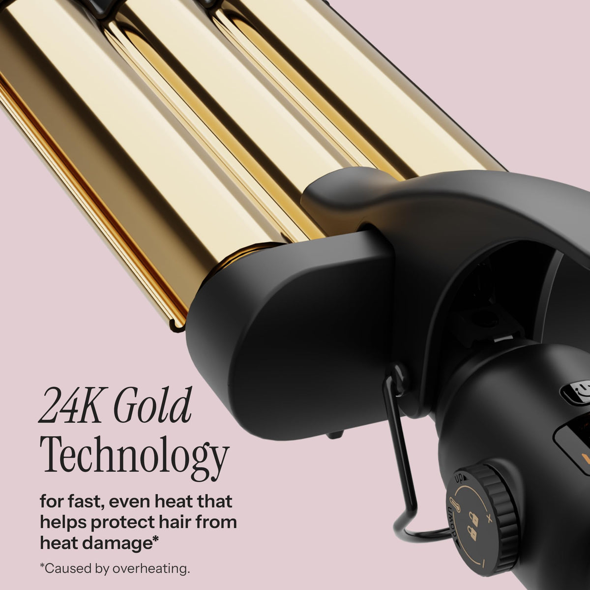 HOT TOOLS close-up of 24K gold barrels for even heat and smooth finish