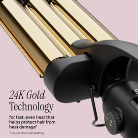 HOT TOOLS close-up of 24K gold barrels for even heat and smooth finish