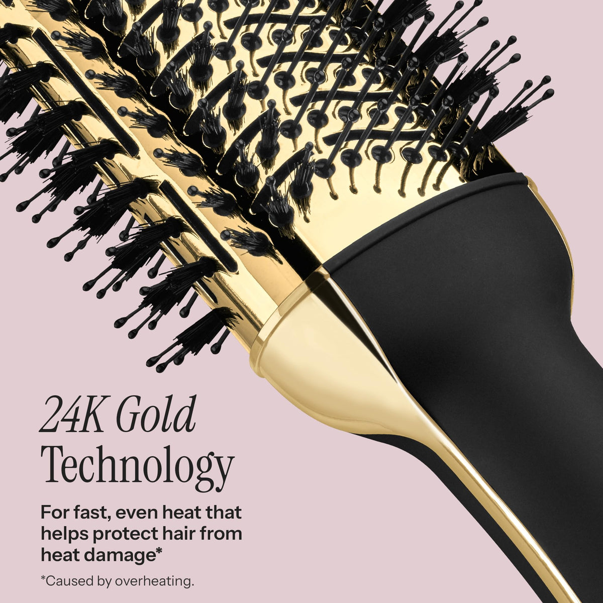 HOT TOOLS close-up of 24K gold brush head highlighting even heat distribution benefit