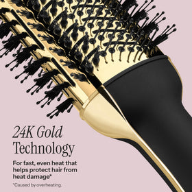 HOT TOOLS close-up of 24K gold brush head highlighting even heat distribution benefit