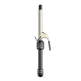 HOT TOOLS front view of 24K Gold extended barrel curling iron showing clamp and handle for control