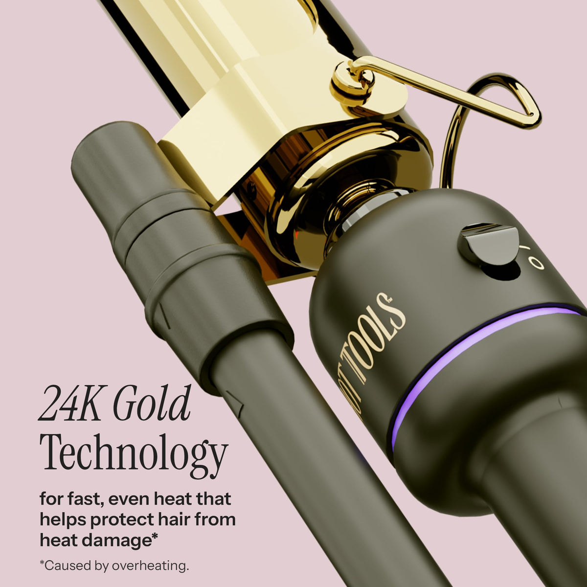 HOT TOOLS close-up of gold-plated barrel for faster even heat transfer benefit