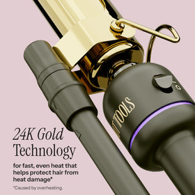 HOT TOOLS close-up of gold-plated barrel for faster even heat transfer benefit