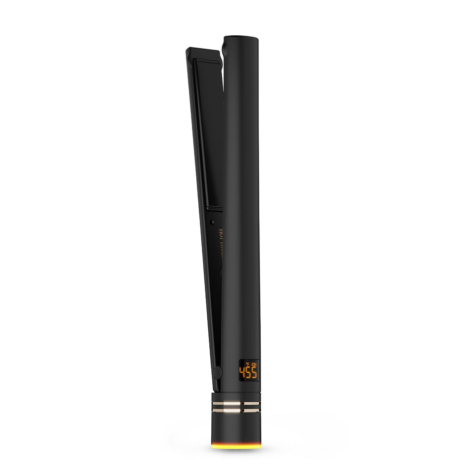 HOT TOOLS front view of black gold flat iron showing sleek design and professional finish