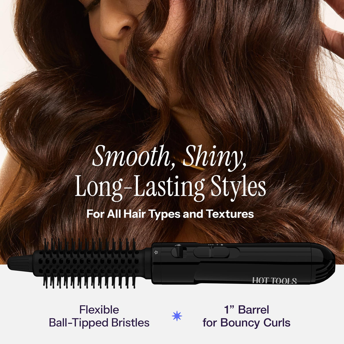 HOT TOOLS detail of flexible ball-tipped bristles that gently detangle and smooth