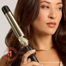 HOT TOOLS barrel with hair wrapped demonstrating tight curls and efficient styling