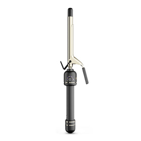 HOT TOOLS front view of extended barrel curling iron showing full length and clamp for precise curls
