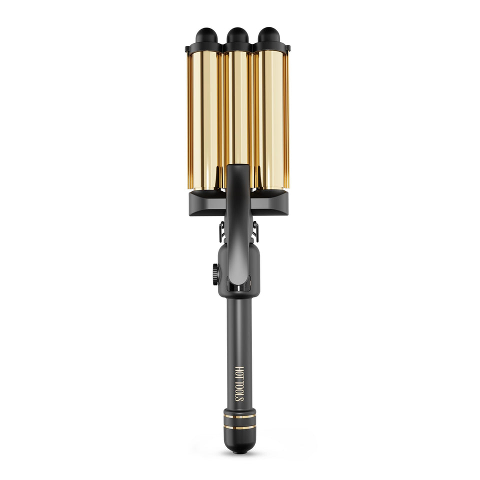 HOT TOOLS front view showing three-barrel waver for fast styling