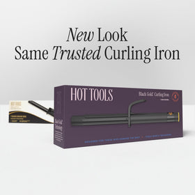 HOT TOOLS styling scene on bathroom vanity illustrating travel-ready, salon-quality results