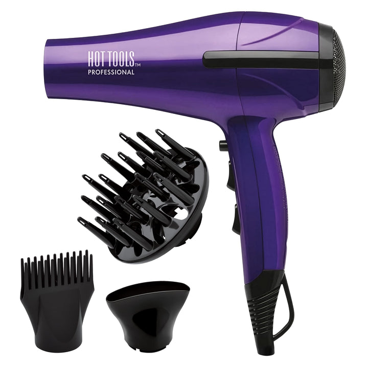 Hot Tools front view showing purple dryer and controls for quick styling