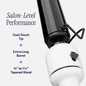 HOT TOOLS curling wand in use creating shiny curls quickly with controlled heat