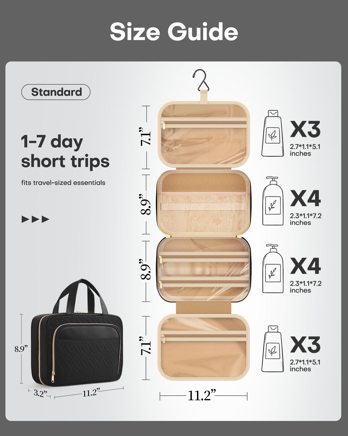 HOTOR elastic strap holding toiletry bottles upright to prevent leaks and movement
