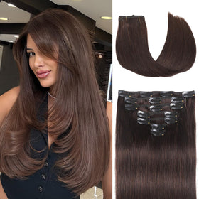 Houlud front packaging showing 18-inch dark brown extensions and benefits